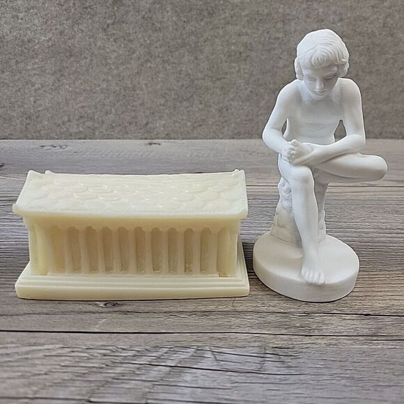 Greek Statues Boy With Thorn & Parthenon Temple Small Boy 4.5" Tall Panthenon 2" - Picture 1 of 11